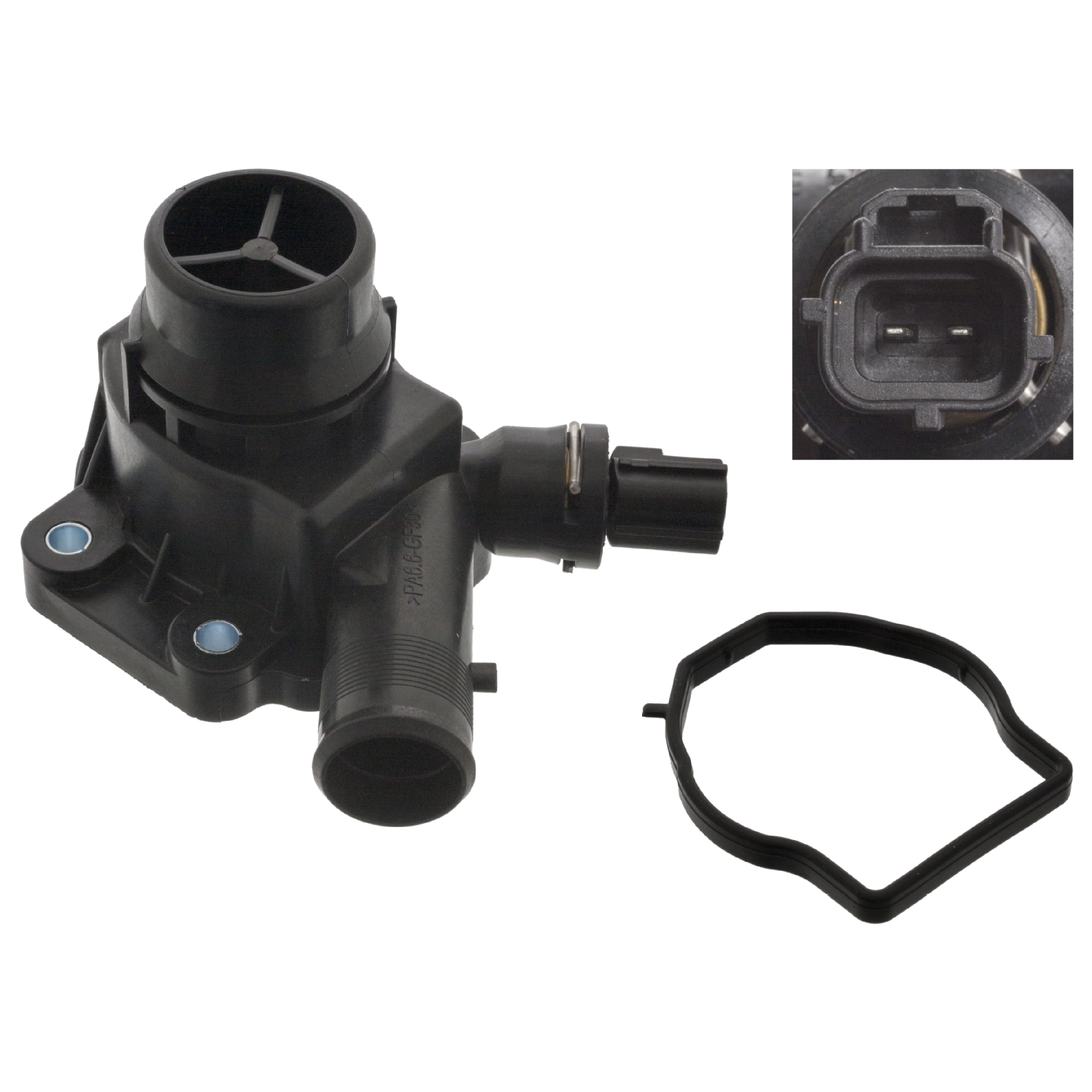 Thermostat with housing, seal and temperature switch
