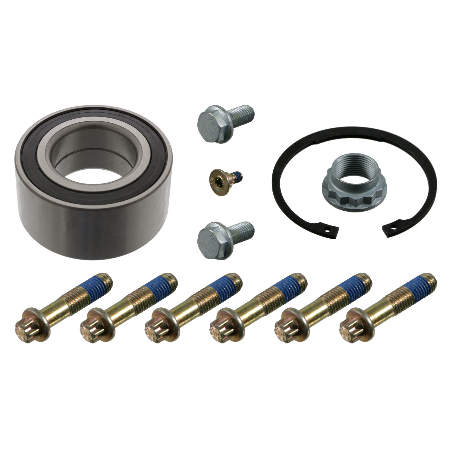 Wheel Bearing Kit with fastening bolts, axle nut and circlip